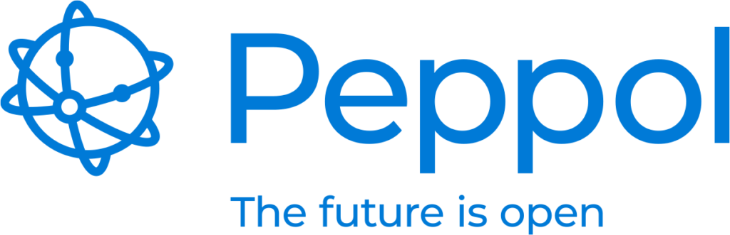 Het logo van Peppol, een internationaal, beveiligd netwerk waarmee bedrijven en overheden gestandaardiseerde digitale documenten (zoals e-facturen) rechtstreeks met elkaar kunnen uitwisselen